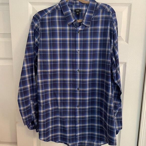 Vince Plaid Long Sleeve Button Down Shirt Blue XL - Picture 2 of 5